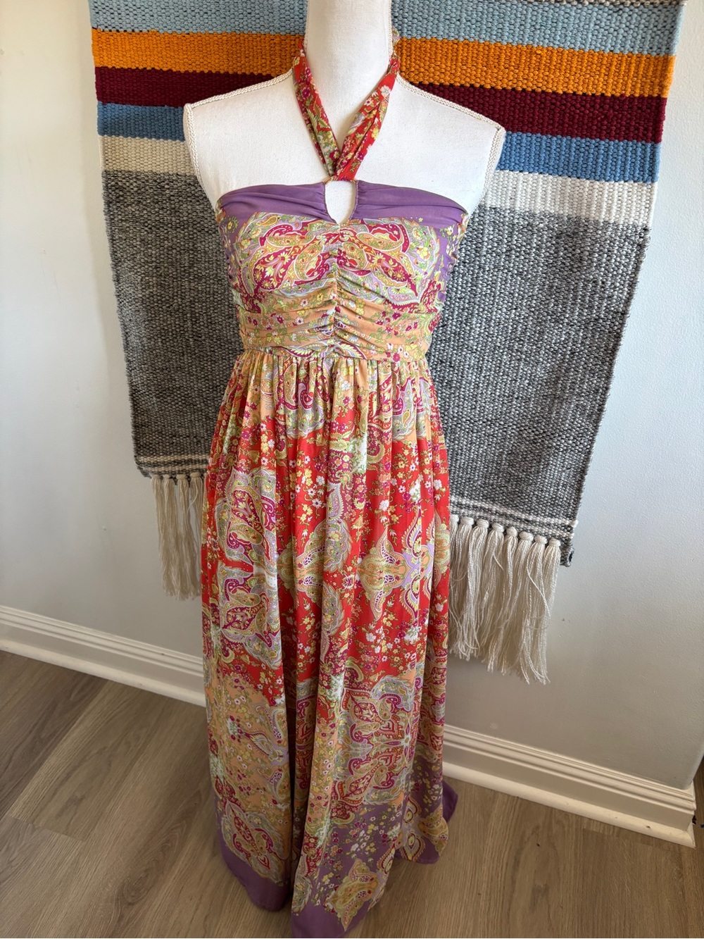 Halter Paisley Maxi Dress in Purple and Orange